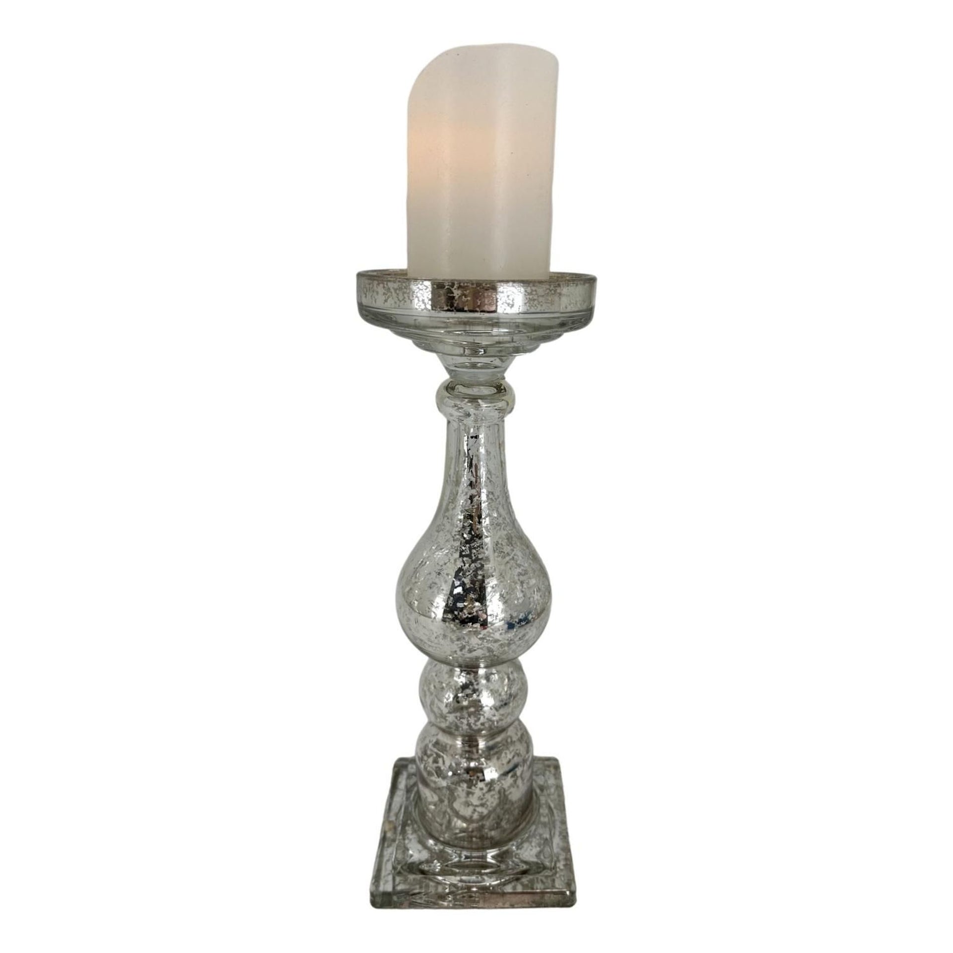 Large Silver Glass Candle Holder 36cm