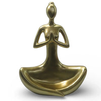 Gold meditation statue for home décor, yoga figure with hands in prayer pose, elegant zen accent piece