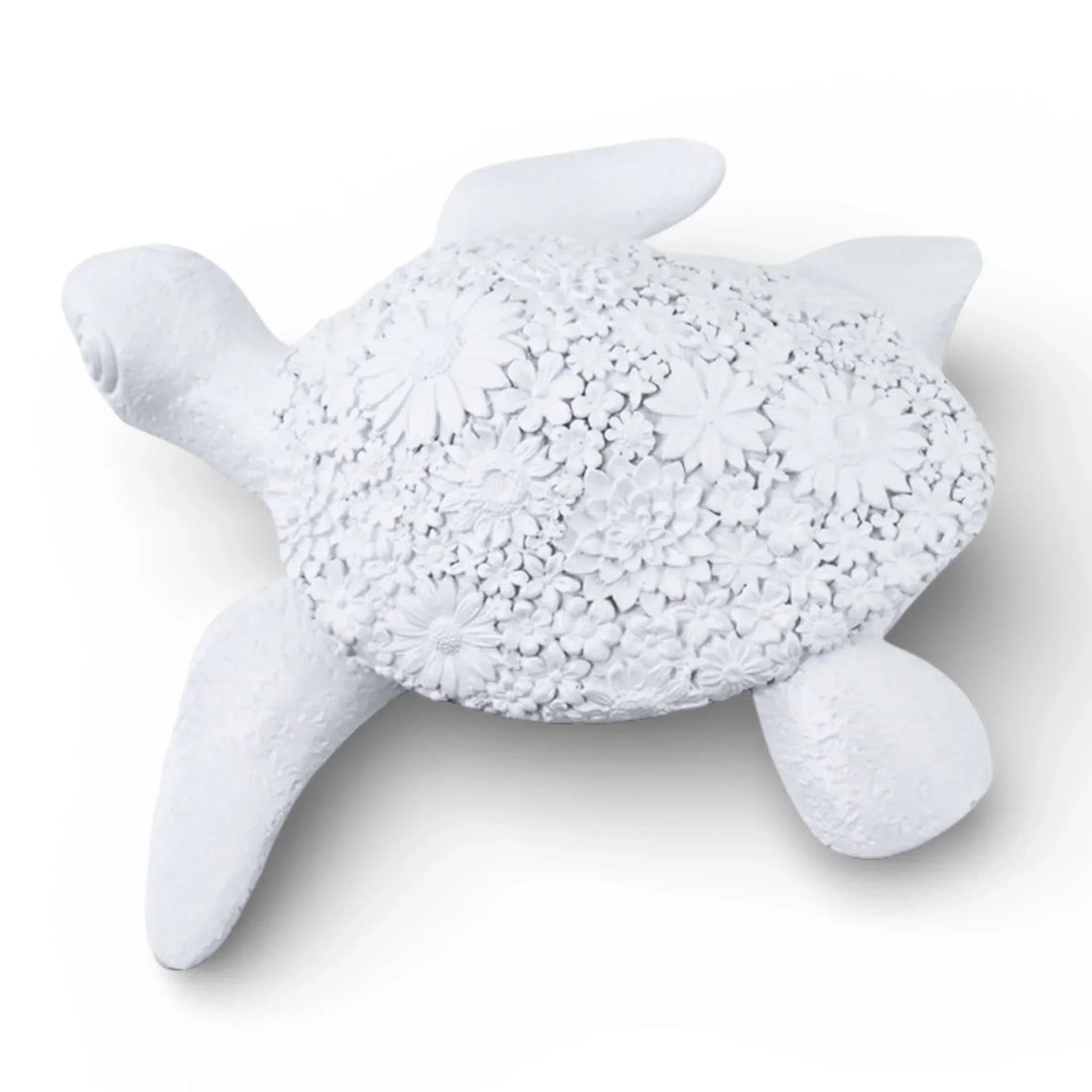 White ceramic turtle sculpture with floral shell pattern, elegant home décor accent piece