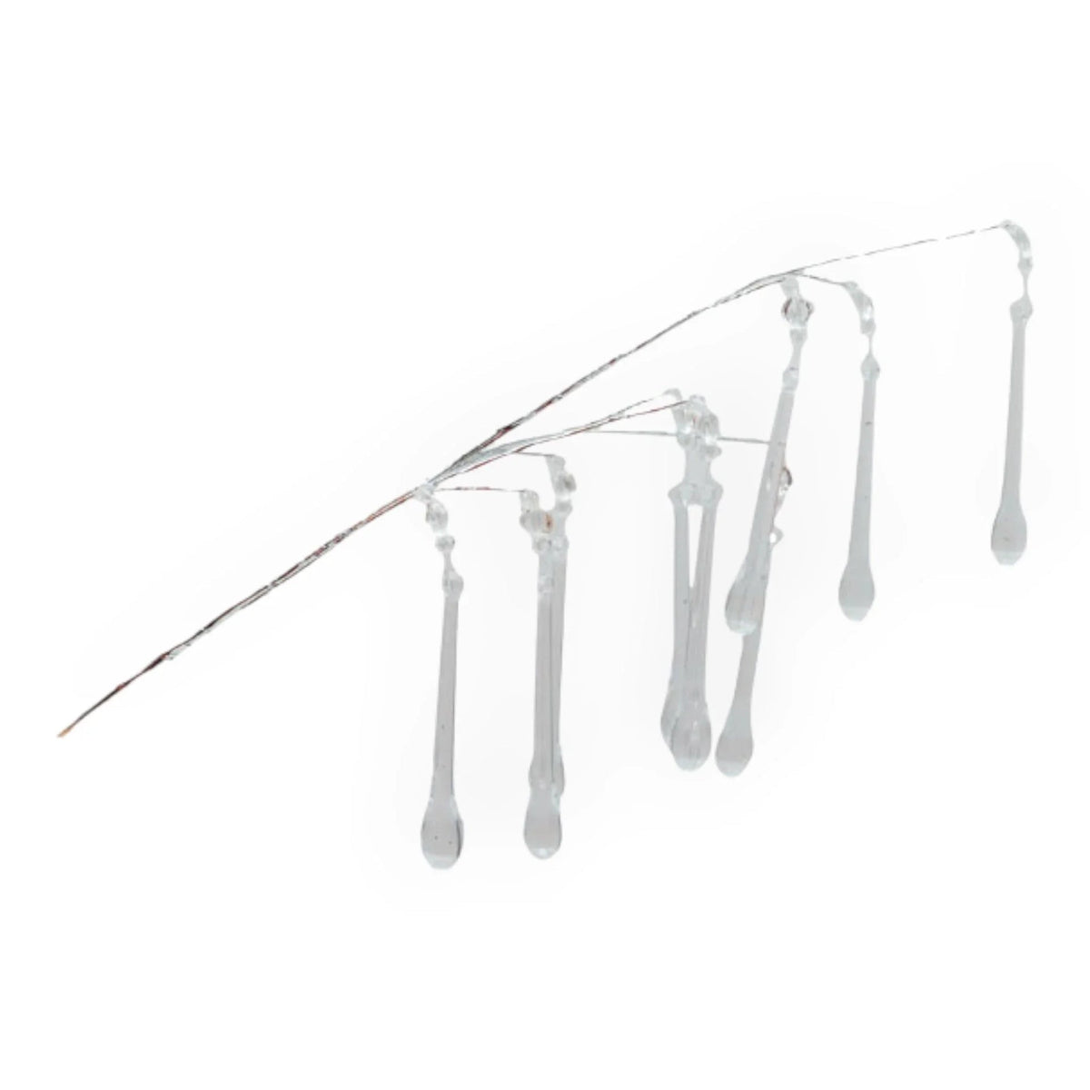 Clear glass icicle ornaments hanging from wire, elegant home décor for festive or vintage styling