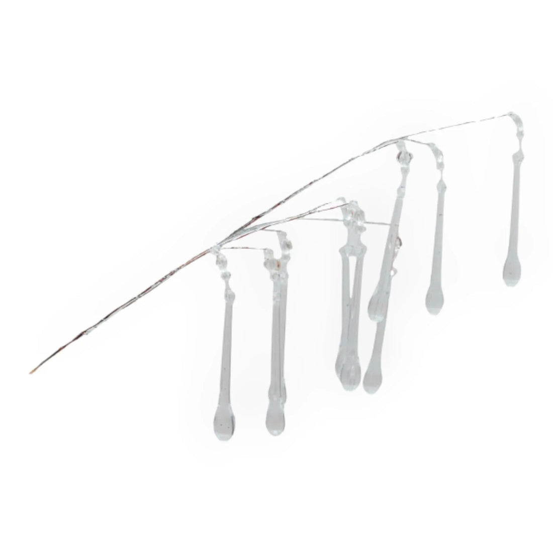 Clear glass icicle ornaments hanging from wire, elegant home décor for festive or vintage styling