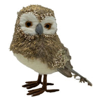 Glittery gold and white owl figurine for home décor, featuring festive sparkle and vintage charm.