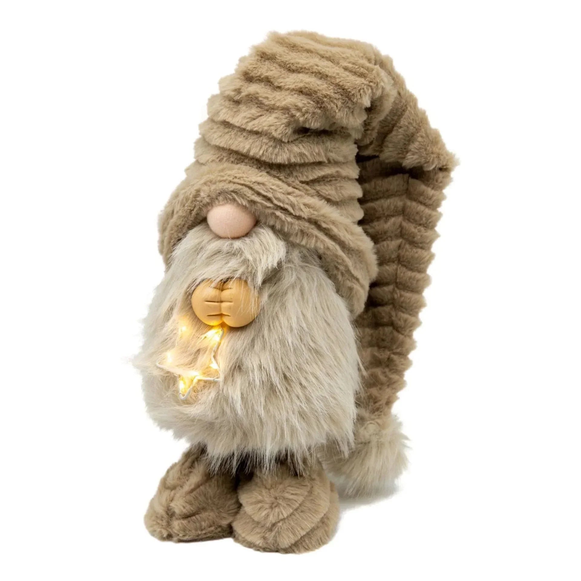 Forest Noel Natural Gnome holding LED Star - 18x13x33cm