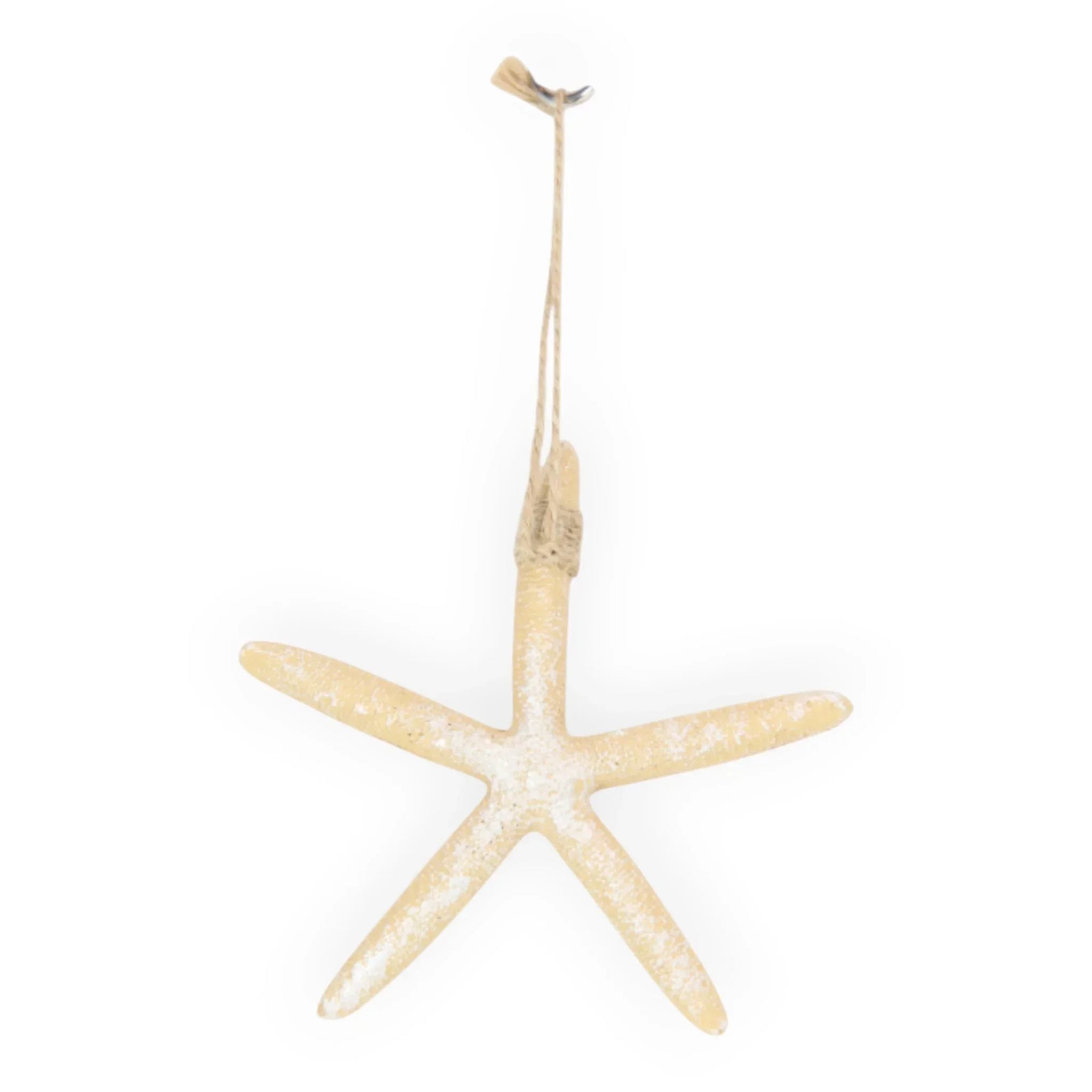 Beige starfish wall hanging with natural rope, coastal home décor accent