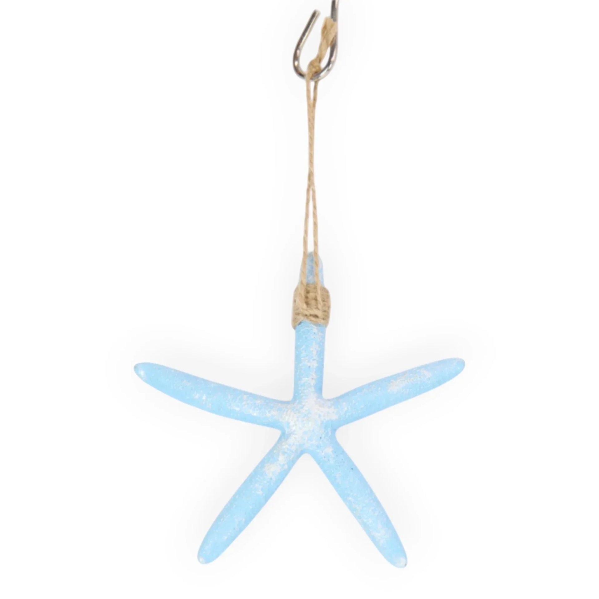 Light blue starfish wall hanging with rope hanger, coastal home decor accent