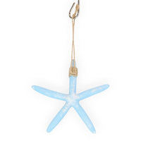 Light blue starfish wall hanging with rope hanger, coastal home decor accent