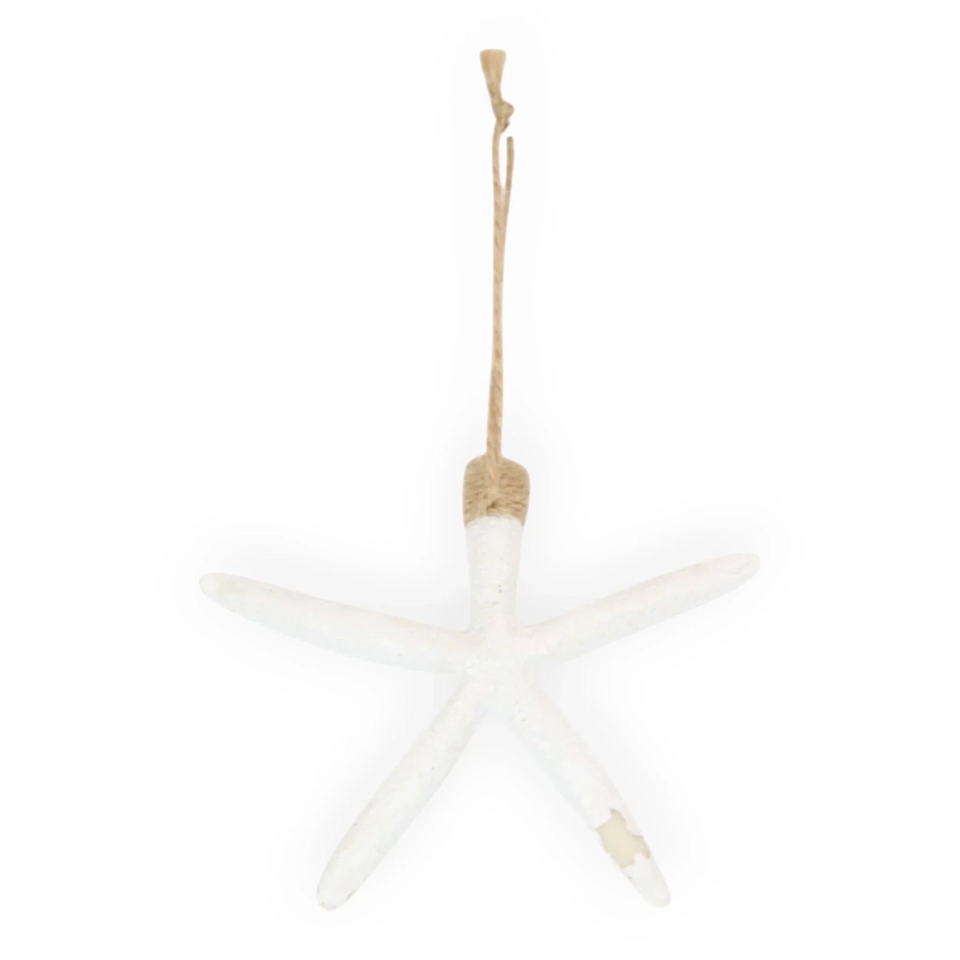 White starfish wall hanging with natural rope, coastal home décor accent