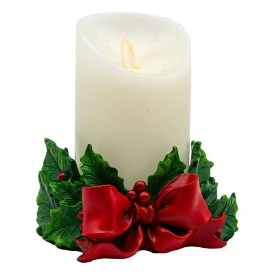 Holly Red Bow Candle Holder (Does not include candle)