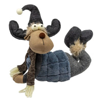 Festive moose plush toy wearing wizard hat, scarf, and quilted vest for holiday home decor