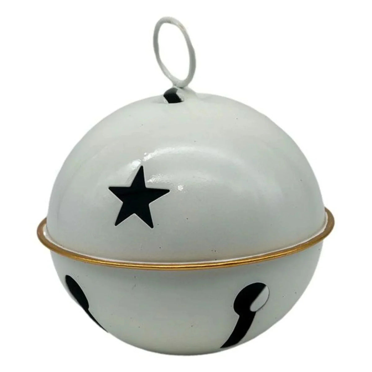 White enamel bell with black star and gold trim, vintage home decor accent