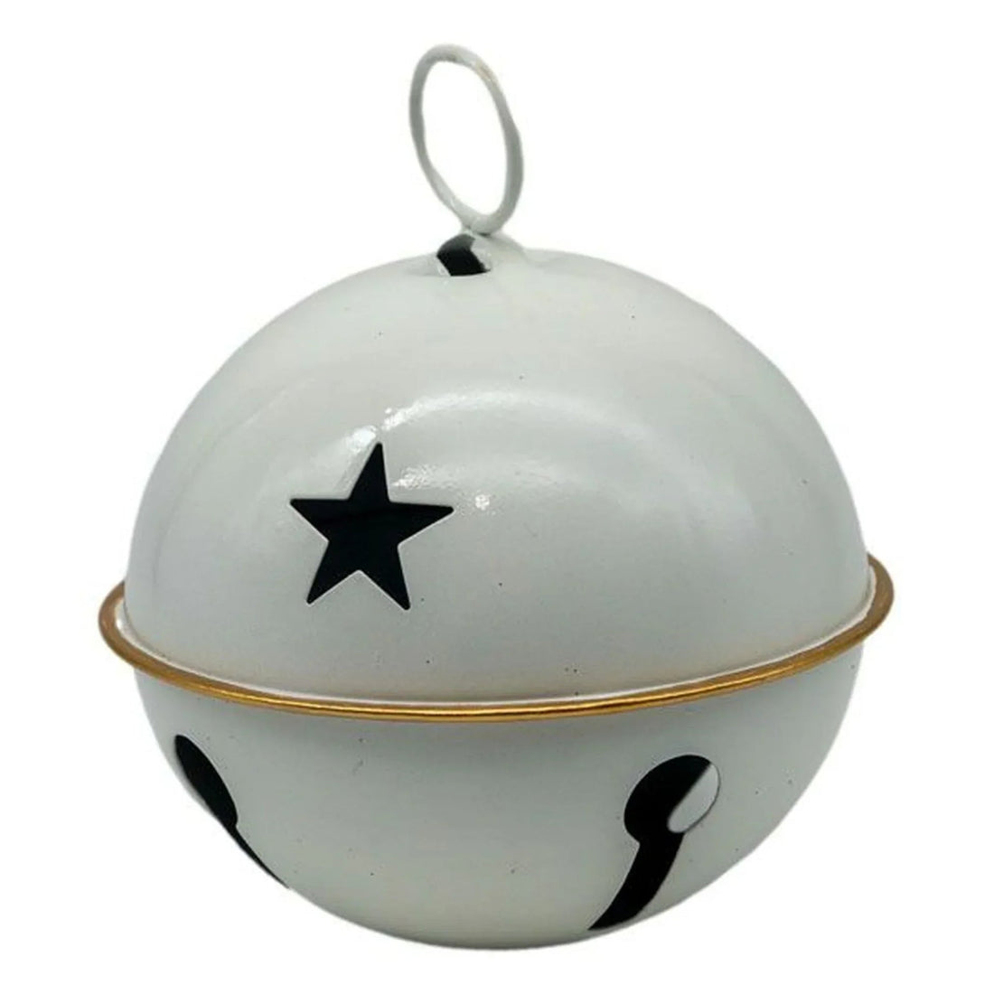 White enamel bell with black star and gold trim, vintage home decor accent