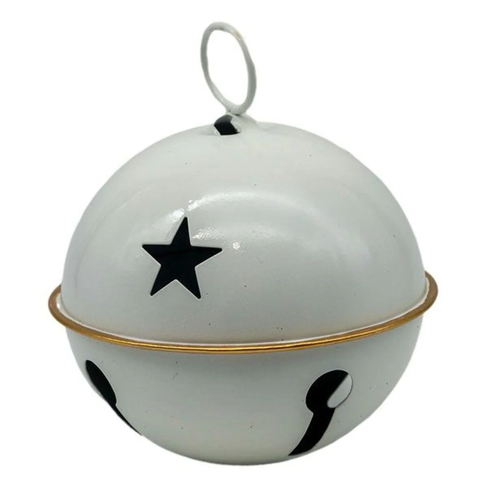 White enamel bell with black star and gold trim, vintage home decor accent