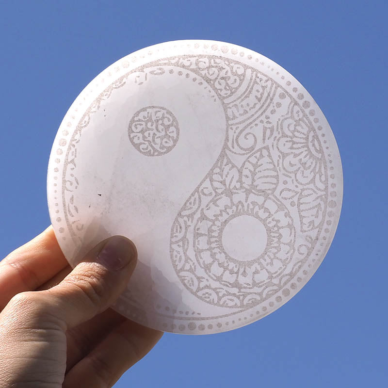 Selenite Engraved Plate Ying Yang