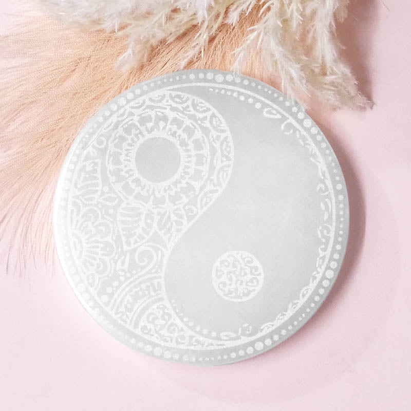 Selenite Engraved Plate Ying Yang