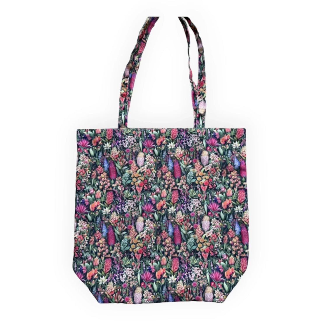 Floral print tote bag with vibrant wildflowers, perfect for everyday use or as a stylish home accessory.