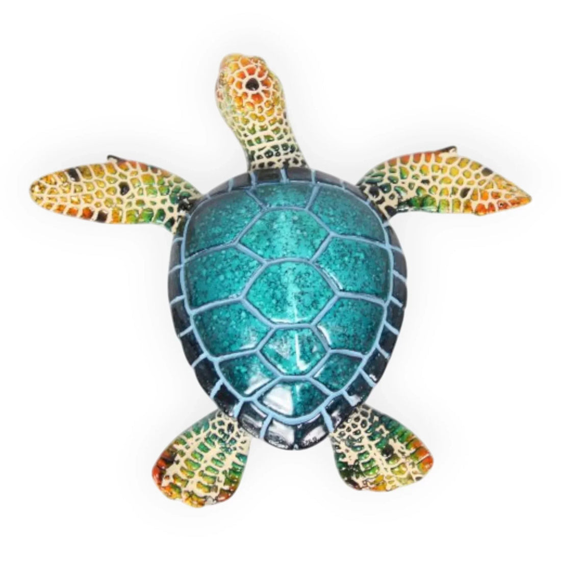 Colorful ceramic sea turtle decorative figurine with mosaic shell, perfect for coastal home décor