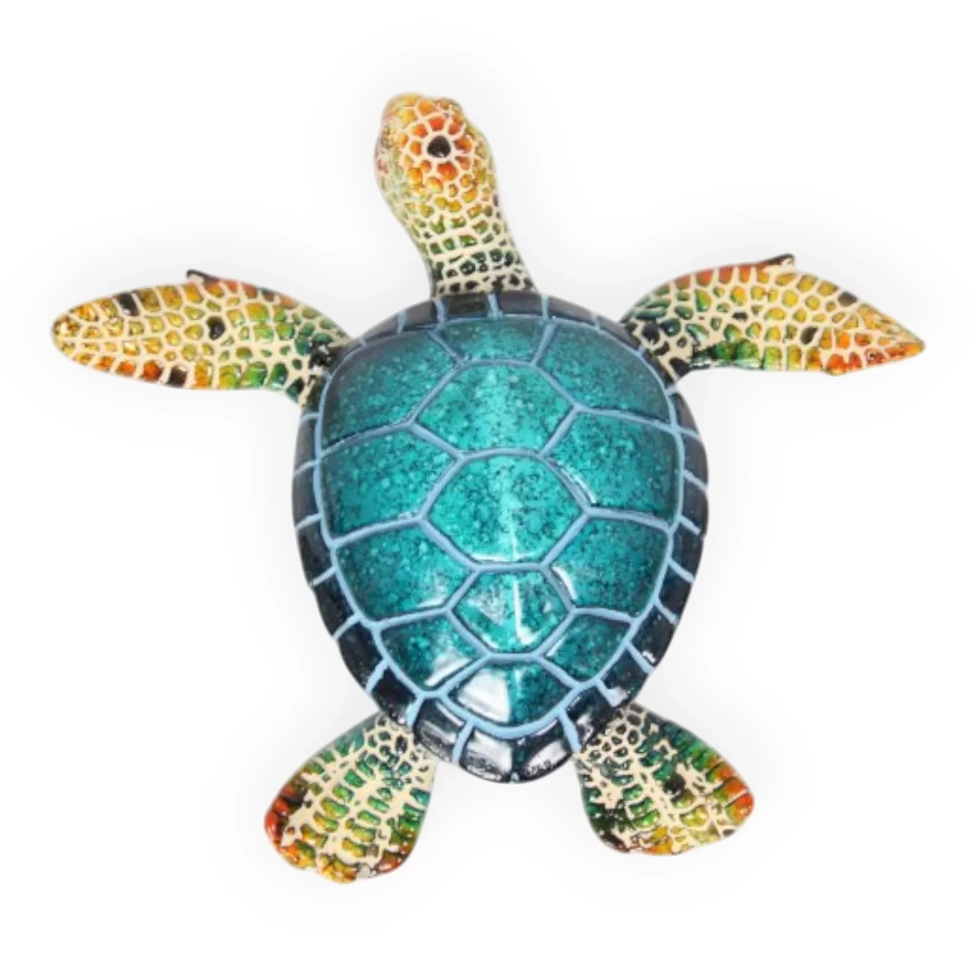 Colorful ceramic sea turtle decorative figurine with mosaic shell, perfect for coastal home décor