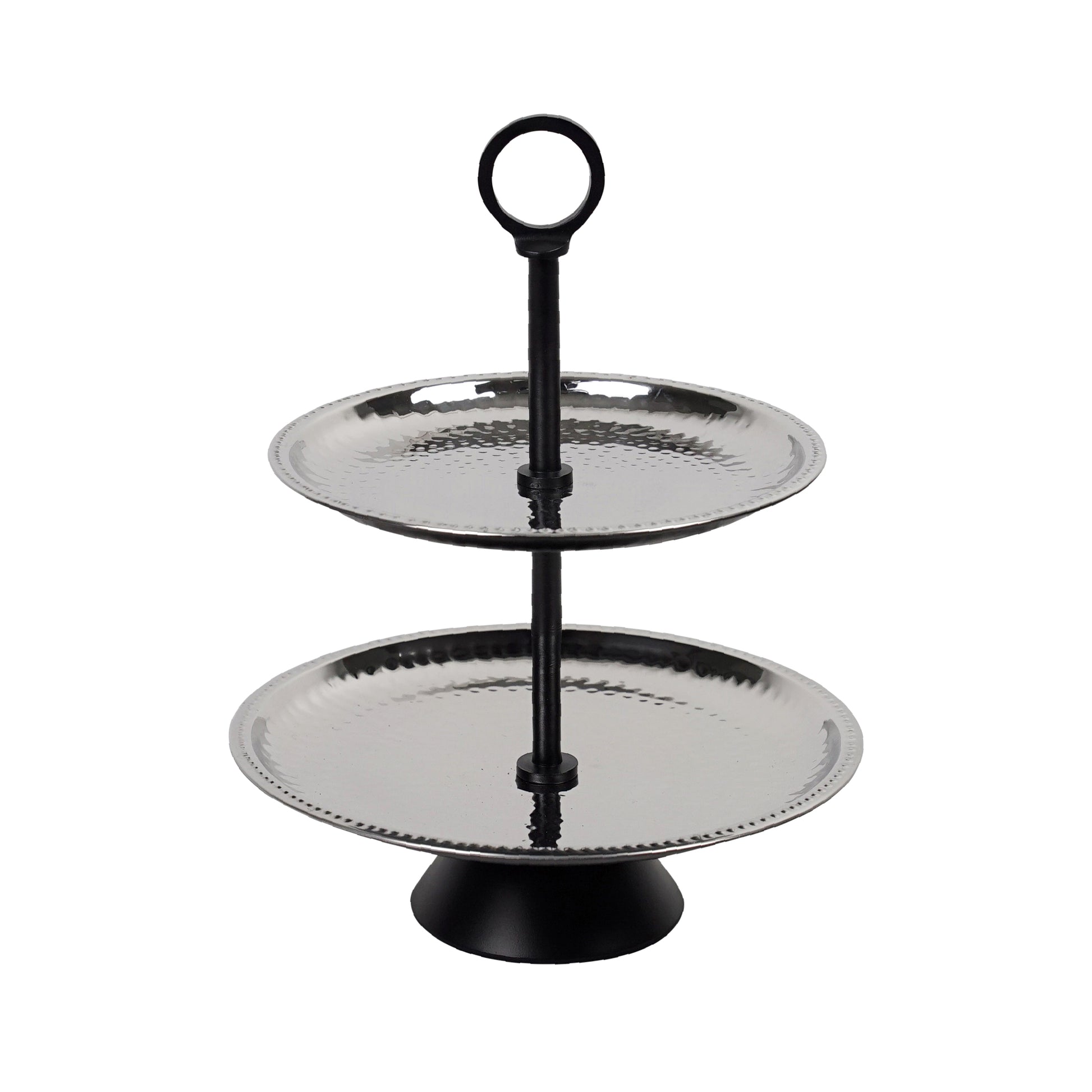 Chic Aluminum Black and Silver Two-Tier Plate.