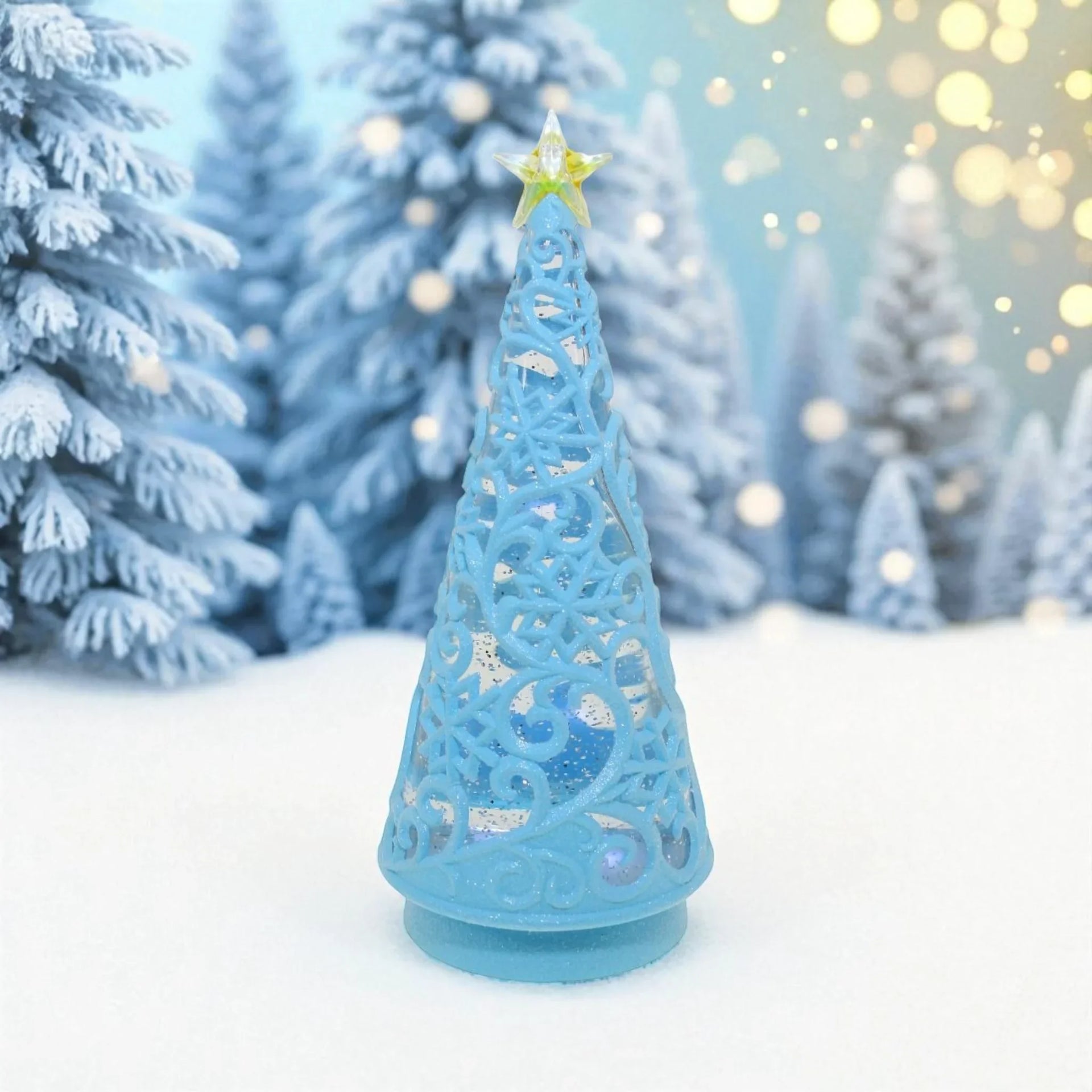 Blue LED Snowglobe Tree 30cm