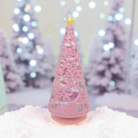 Pink glitter Christmas tree decoration with star topper, festive holiday decor for home