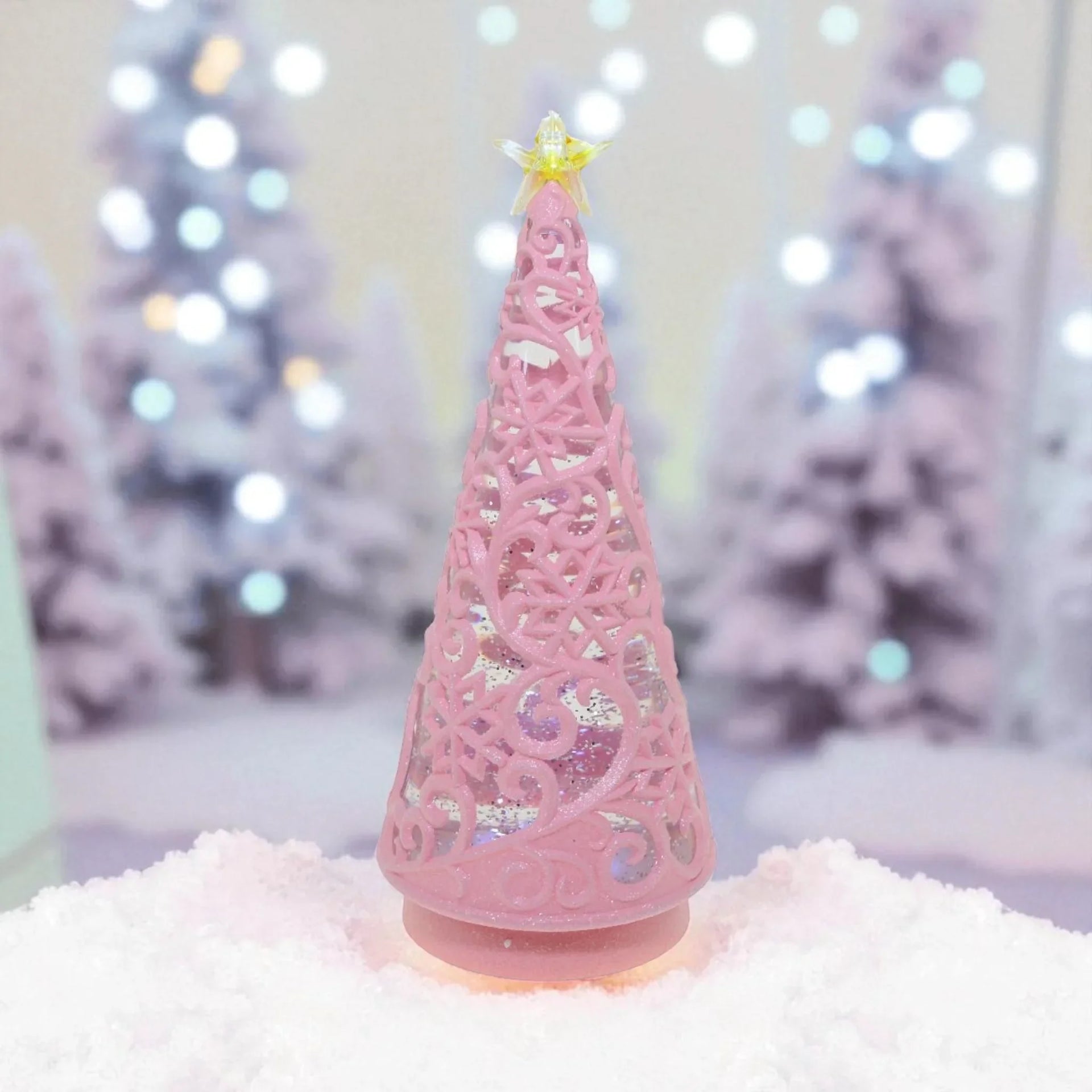 Pink LED Snowglobe Tree 30cm