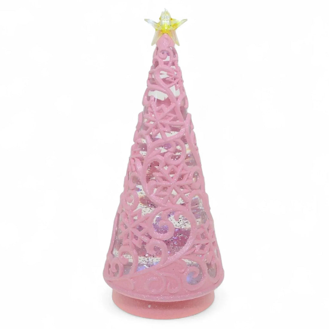 Pink glitter Christmas tree decoration with star topper, festive home décor for holiday season