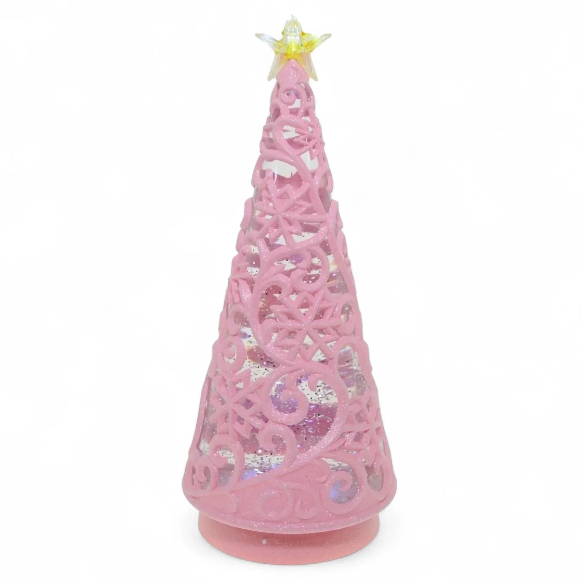 Pink glitter Christmas tree decoration with star topper, festive home décor for holiday season