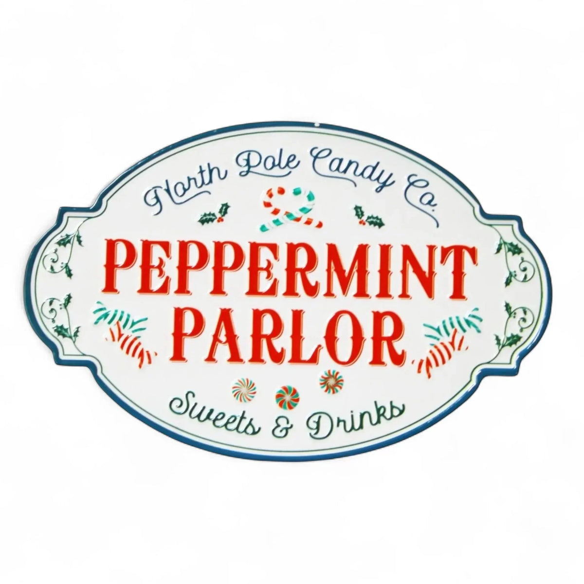 Peppermint Parlor vintage sign with candy canes and holly, perfect for holiday home décor