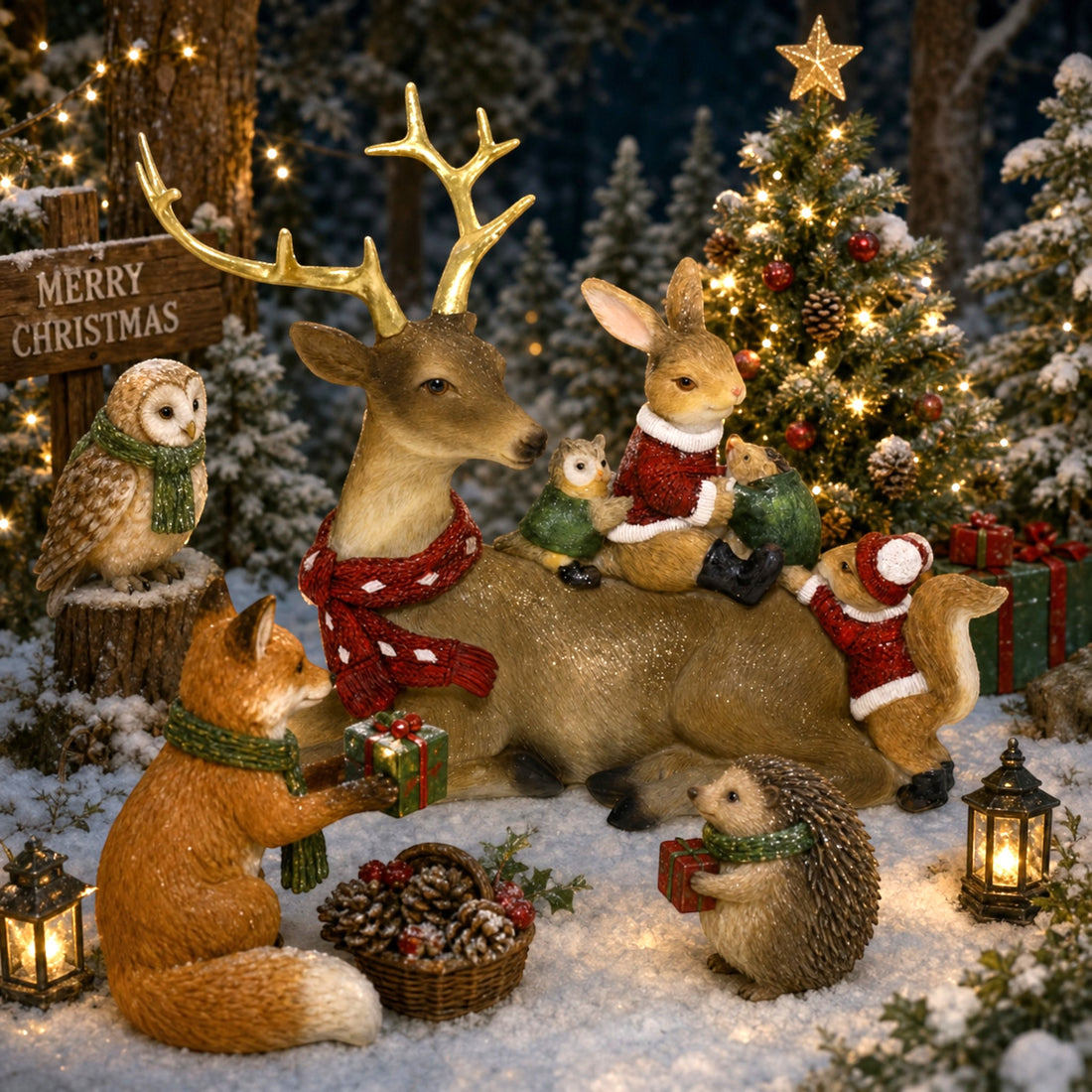Sitting Deer with Forest Animals