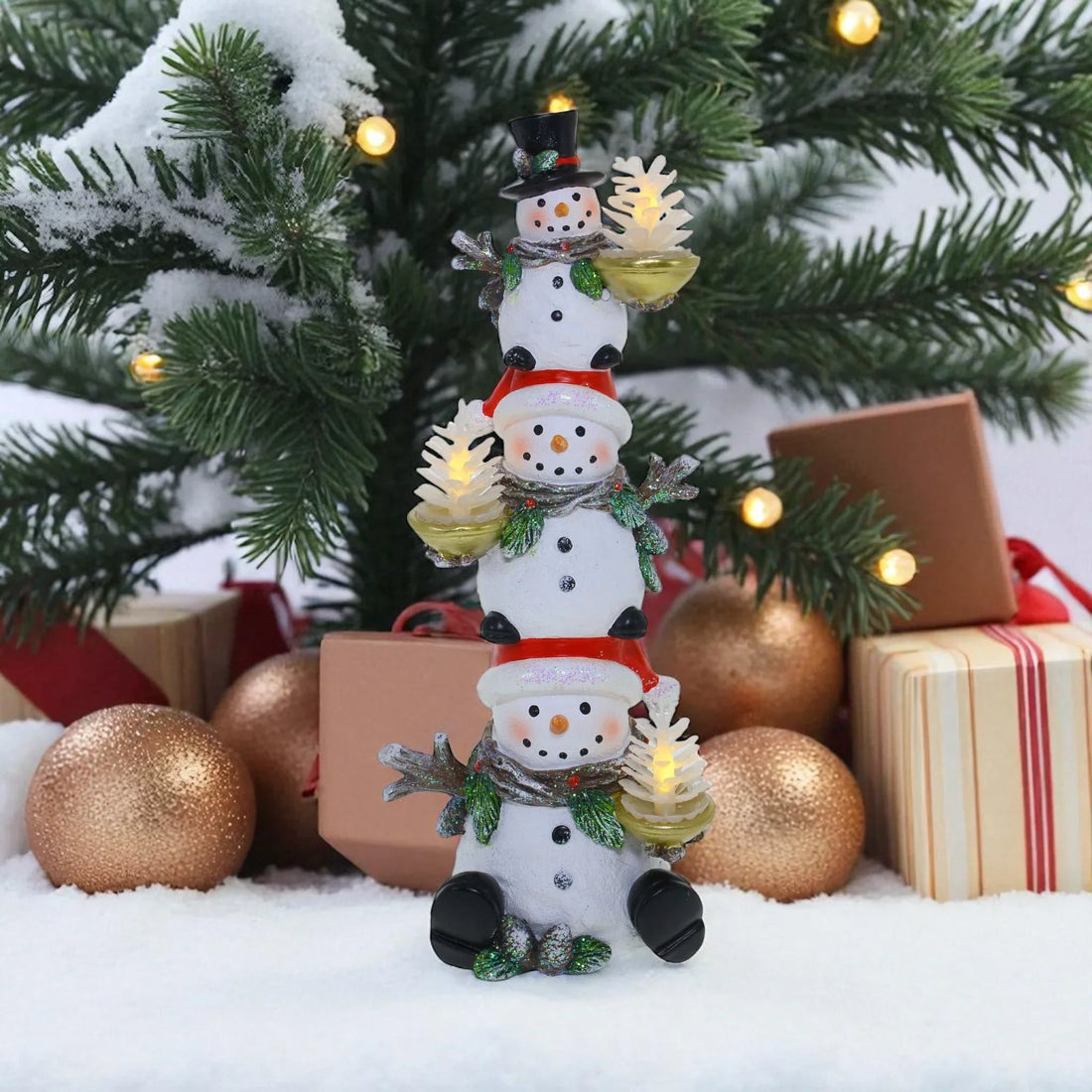 Stacked Snowmen LED 29.5cm