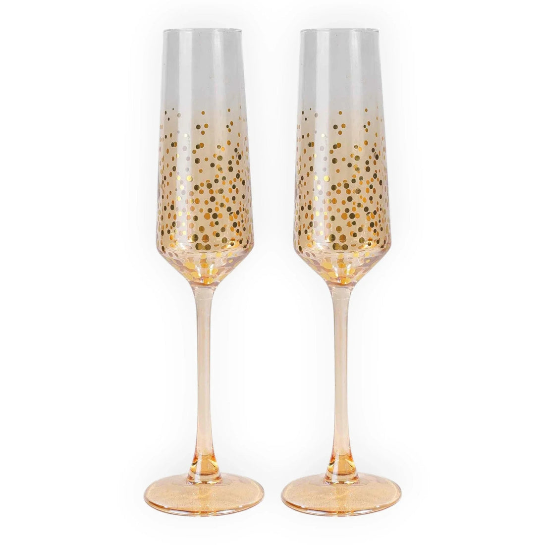 Elegant champagne flutes with gold confetti design, perfect for celebrations and home décor