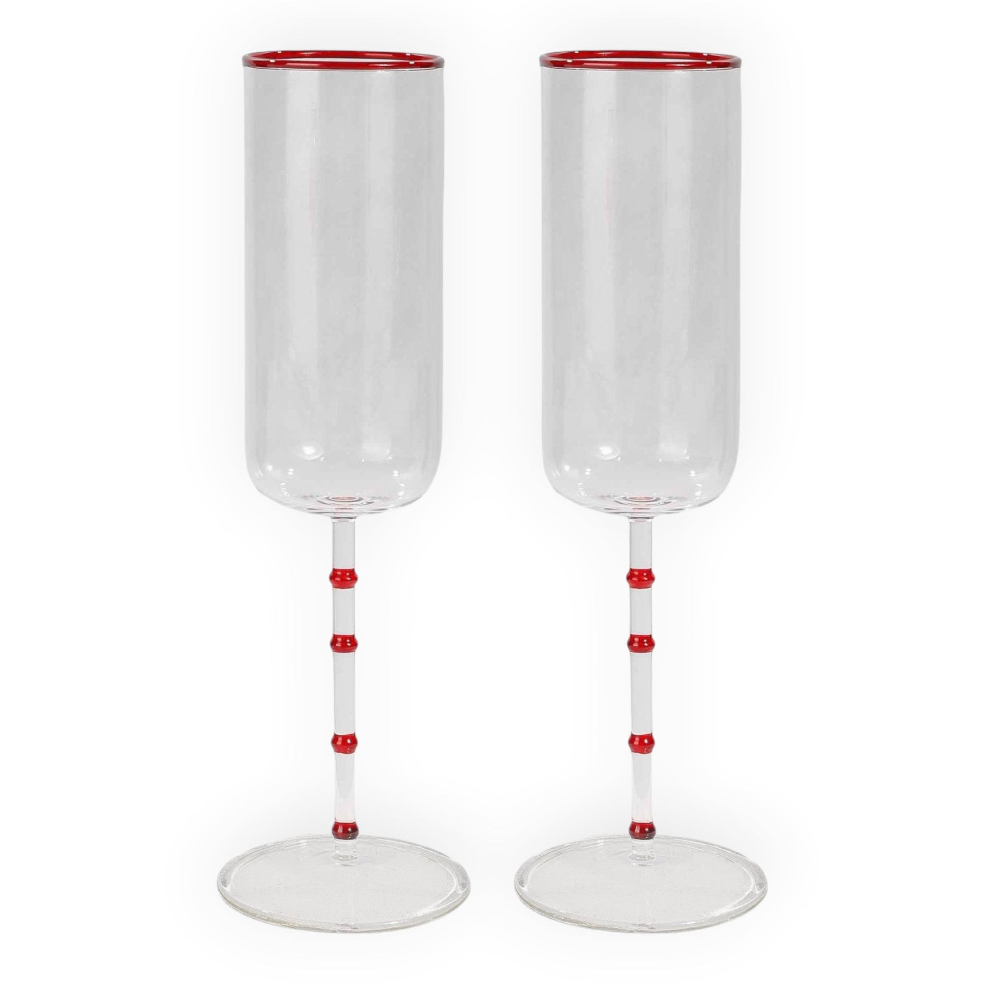 Hudson - Set of 2 Glass Flute Clear/Red