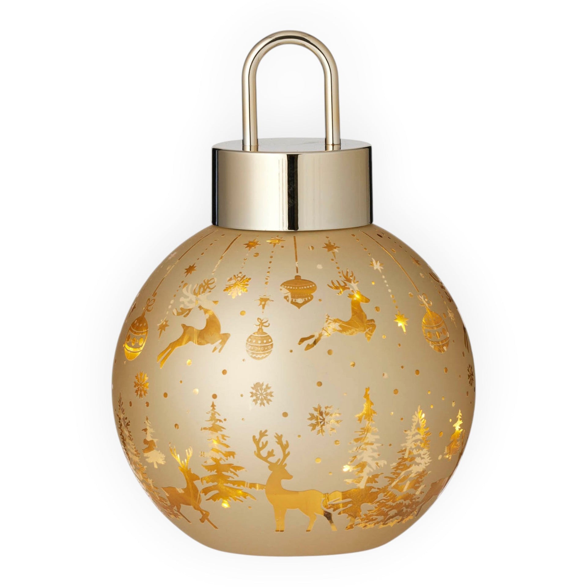 LED Christmas Scene Bauble Glass - Gold 18cm