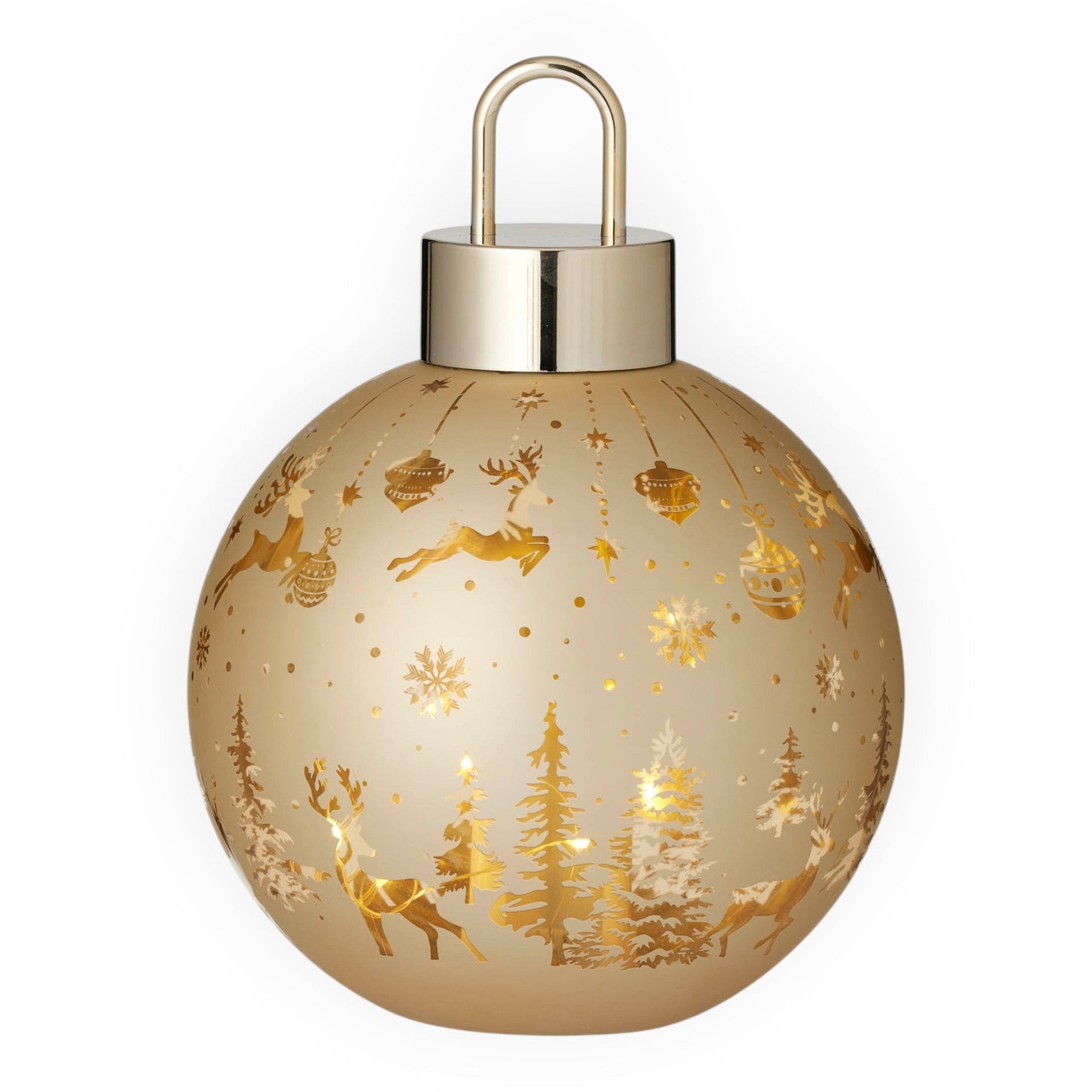 LED Christmas Scene Bauble Glass - Gold 21cm