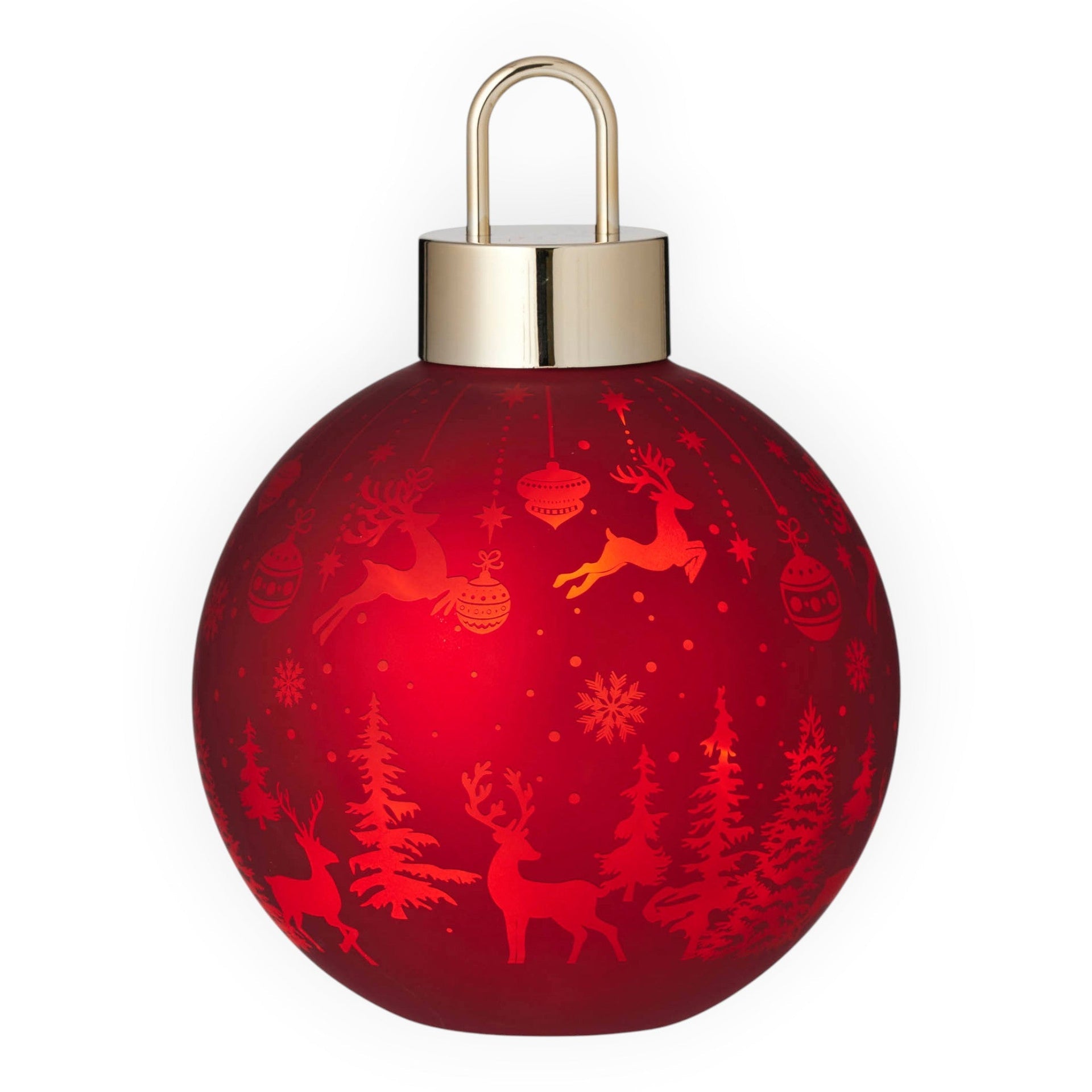 LED Christmas Scene Bauble Glass - Red 21cm