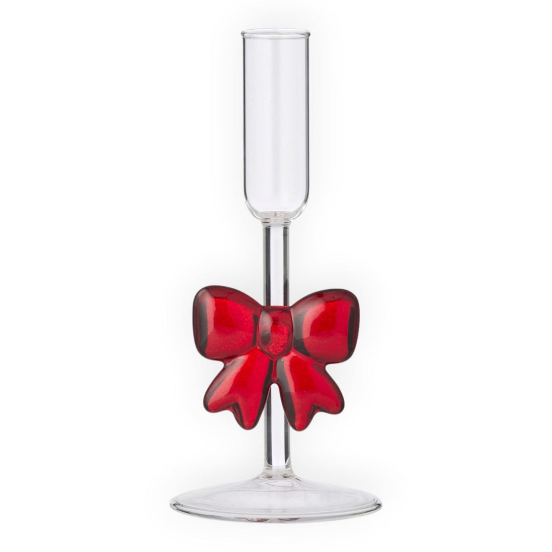 Red Bow Glass Candleholder 17.5cm