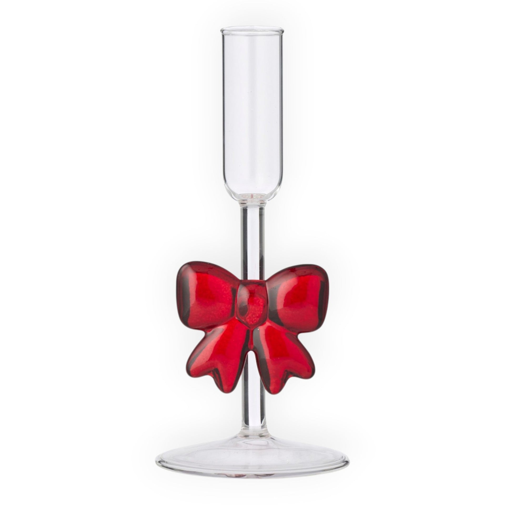 Red Bow Glass Candleholder 17.5cm
