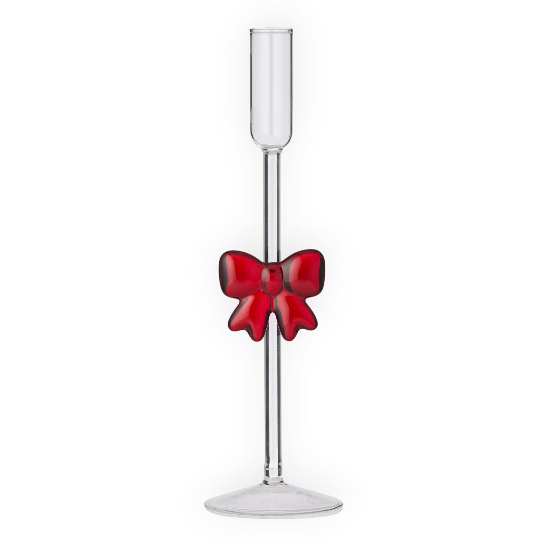 Red Bow Glass Candleholder 28cm