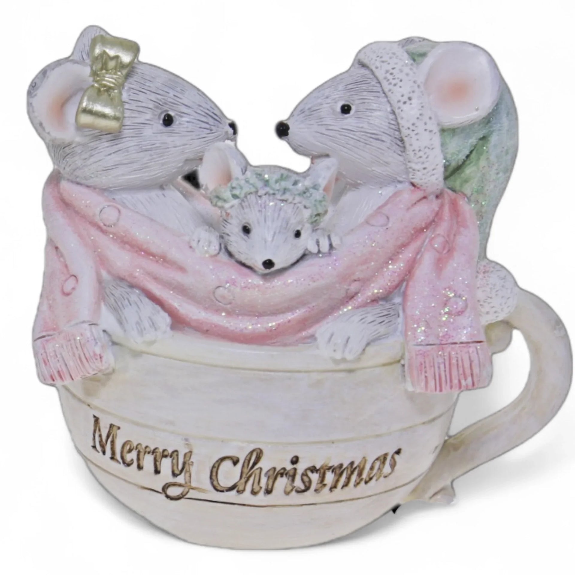 Christmas Bathing Mice in Tea Cup