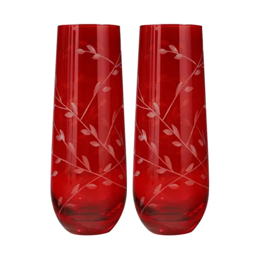 Set of 2 Stemless Flute Floral 3x15cm Red