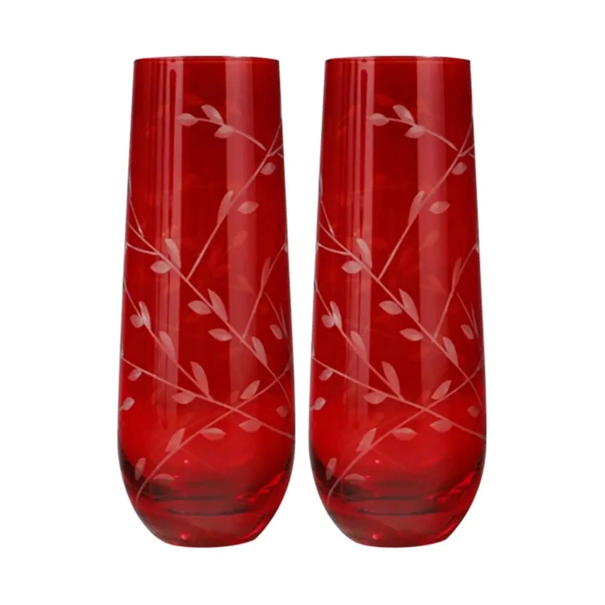 Set of 2 Stemless Flute Floral 3x15cm Red