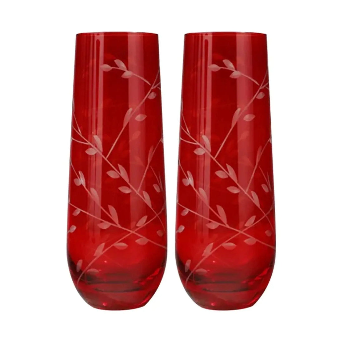 Set of 2 Stemless Flute Floral 3x15cm Red