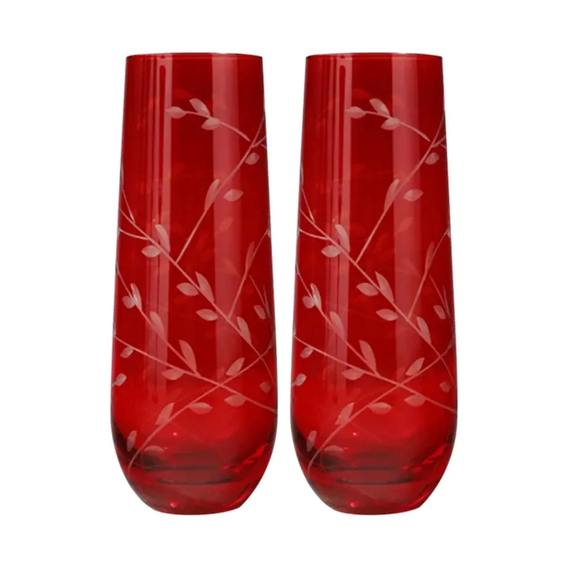 Set of 2 Stemless Flute Floral 3x15cm Red
