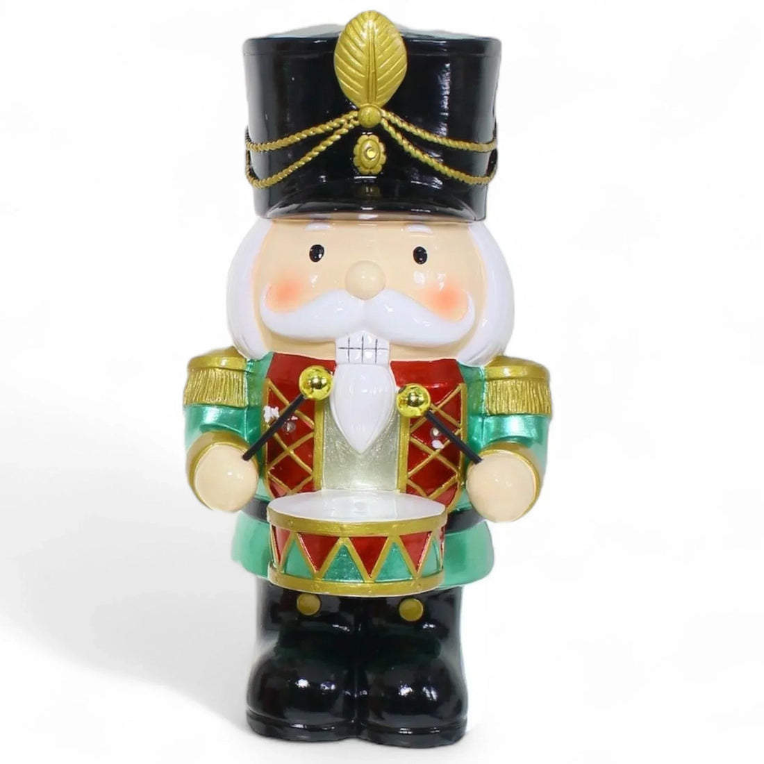 Classic nutcracker soldier figurine with drum, festive holiday home décor accent piece
