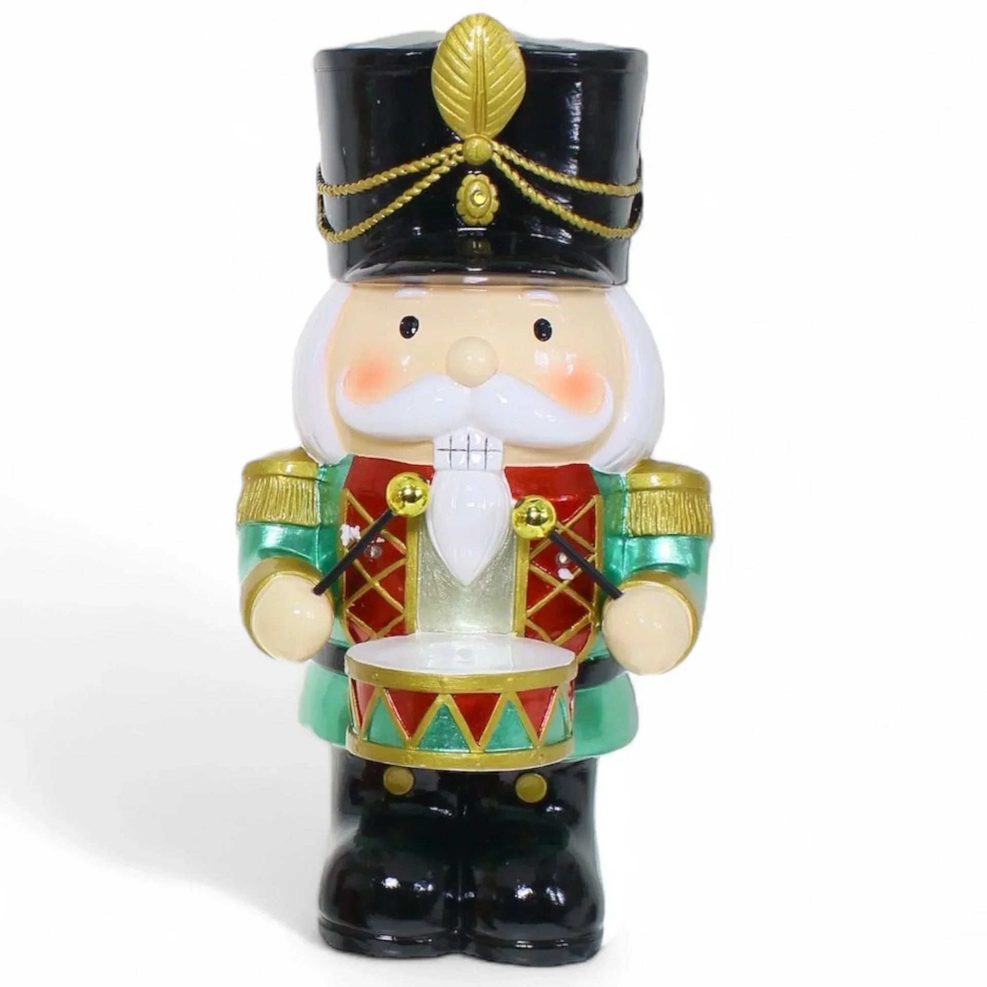 Classic nutcracker soldier figurine with drum, festive holiday home décor accent piece