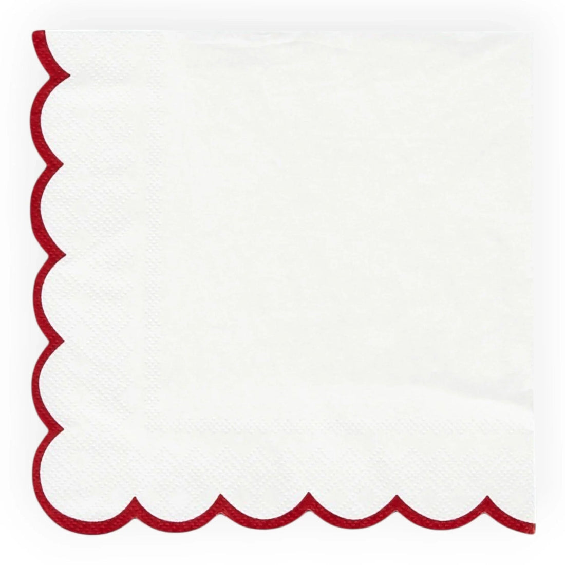 White paper napkin with red scalloped edge, elegant tableware for home dining or entertaining