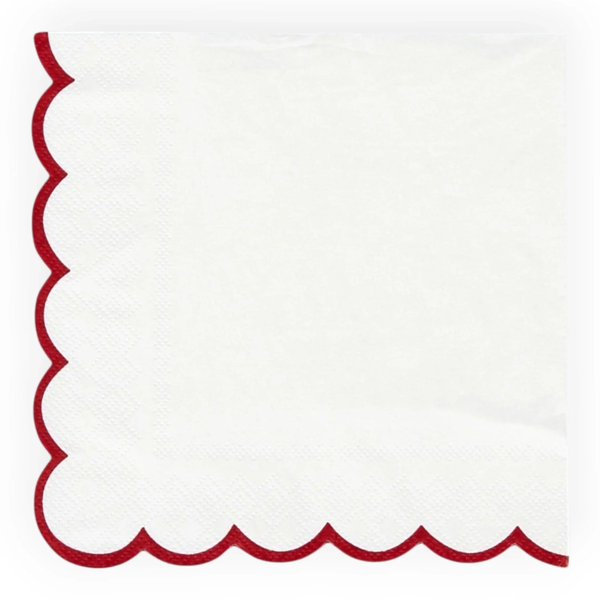 White paper napkin with red scalloped edge, elegant tableware for home dining or entertaining