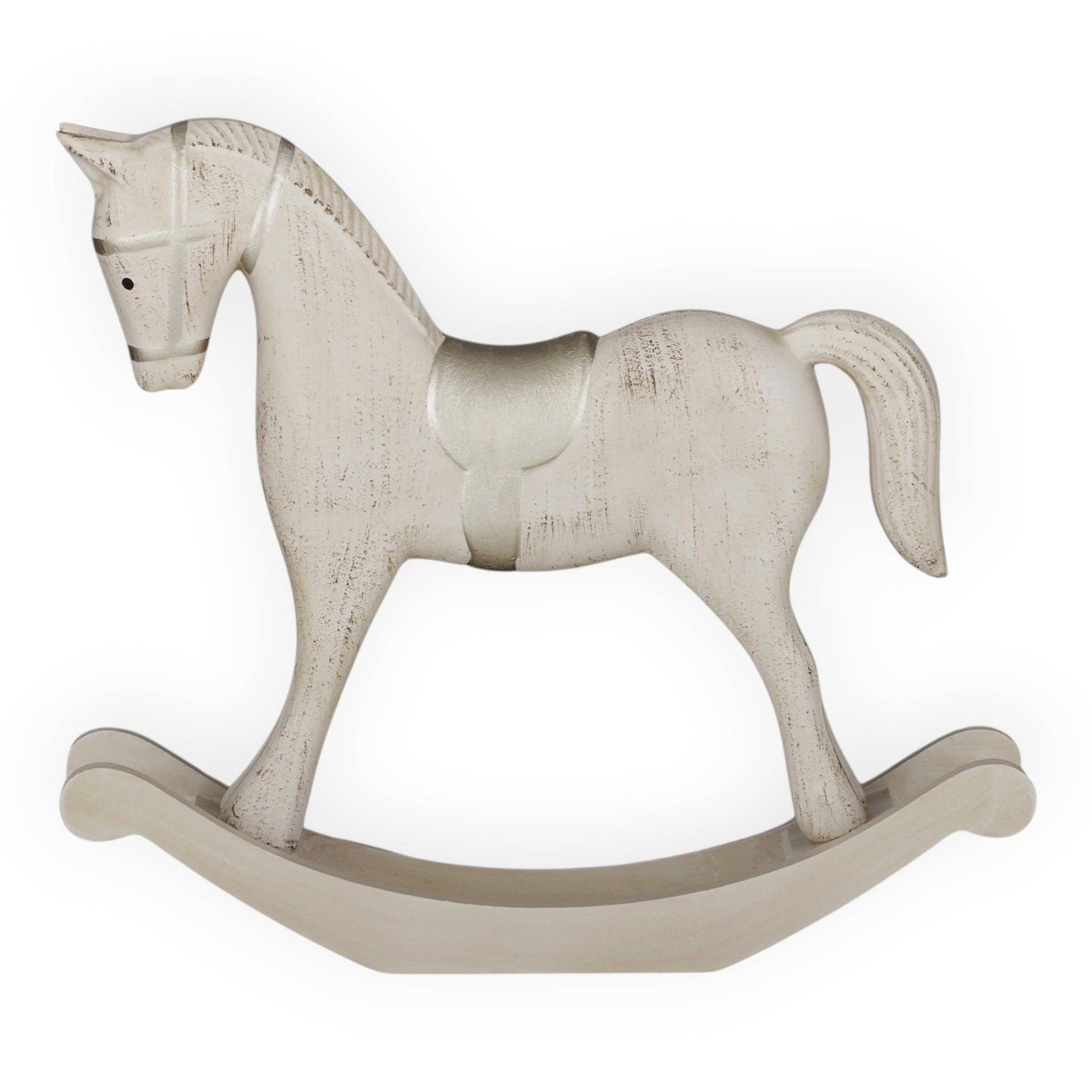 Wooden Rockinghorse Decoration - 23cm White