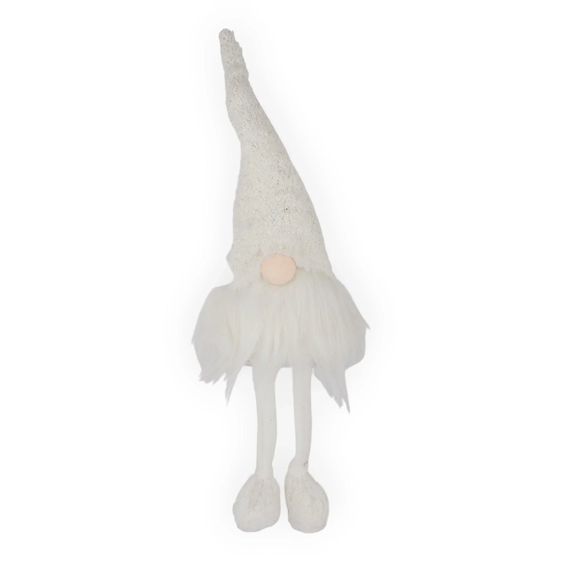 White glitter gnome with fluffy beard, perfect for home décor and festive styling