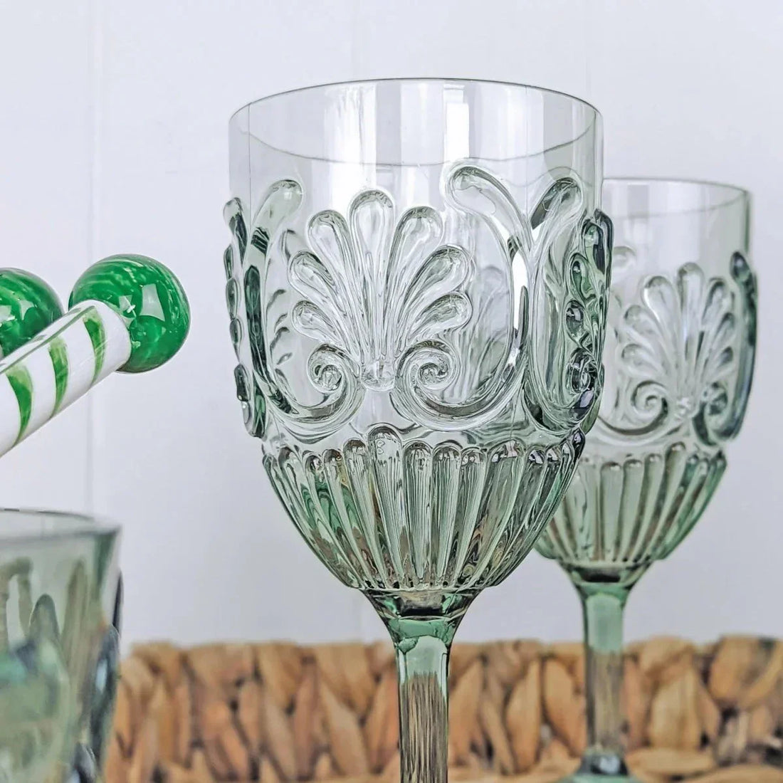Acrylic Scollop Sage Green Wine Glass - Exquisite Homewares 